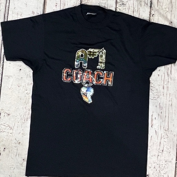 Vintage 80s A#1 Coach Blue Single Stitch Crewneck 1980s Graphic Tshirt - Picture 2 of 5